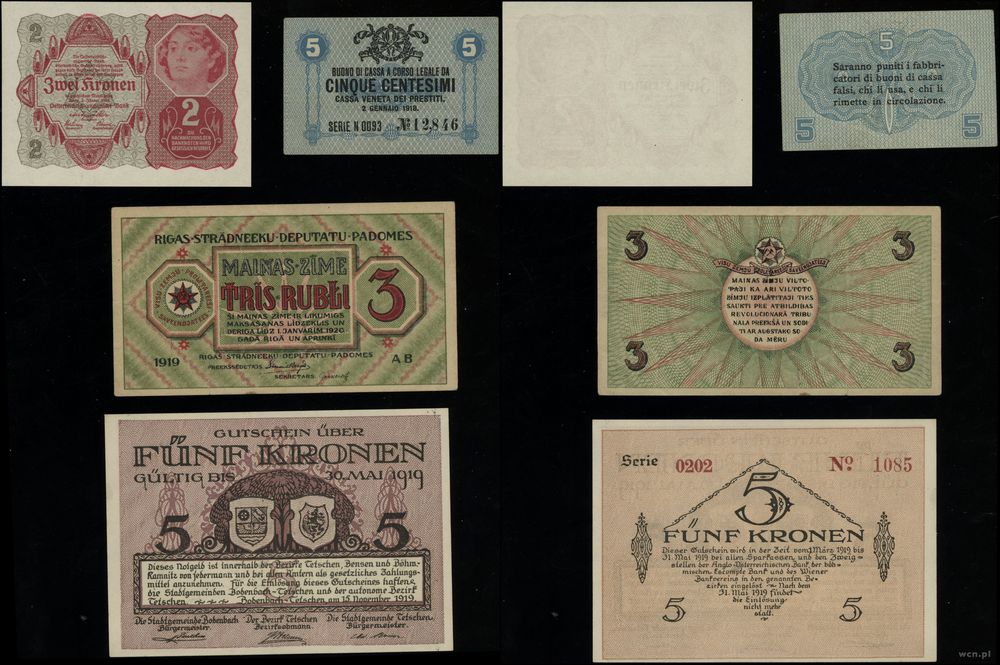 zestaw różnych banknotów, zestaw 4 banknotów, 1919–1922