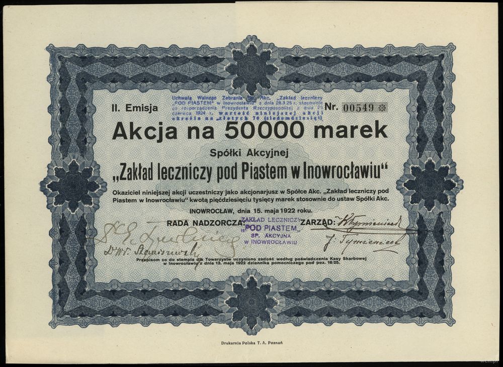 Polska, akcja na 50.000 marek, 15.05.1922
