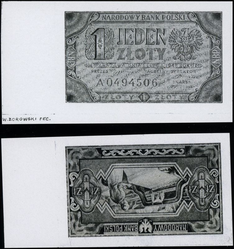 Polska, zestaw: 2 x kopia projektu banknotu 1 złoty, 1.07.1948