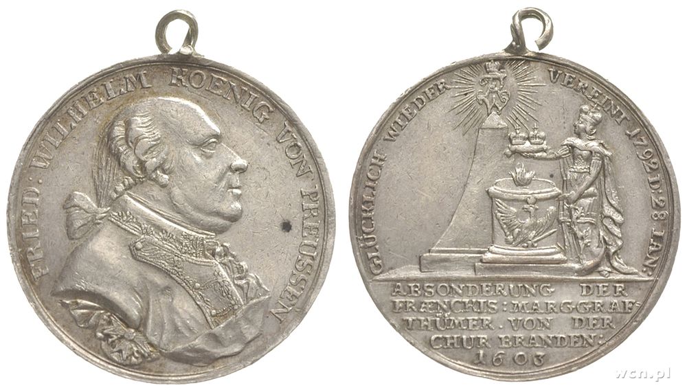 Niemcy, Niesygnoway medal z okazji zjednoczenia Brandenburgii-Frankonii z Pr.., 1792