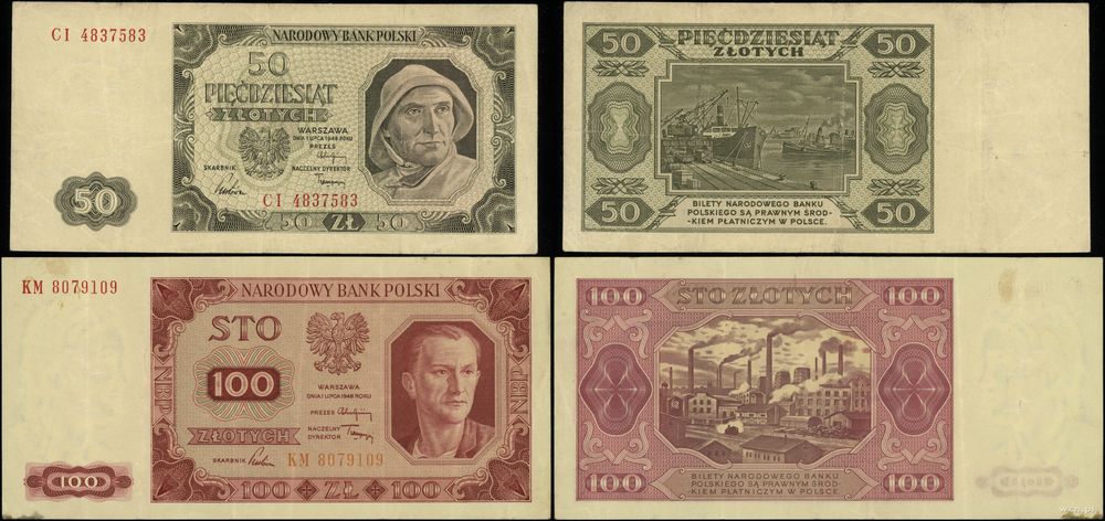 Polska, zestaw: 50 złotych i 100 złotych, 1.07.1948
