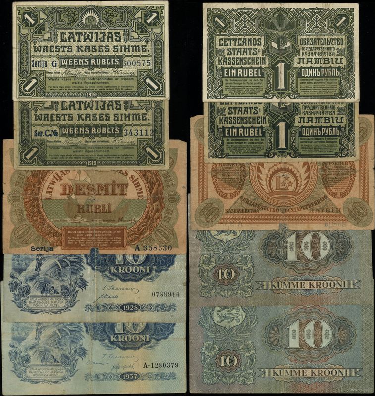zestaw różnych banknotów, zestaw 5 banknotów, 1919–1937