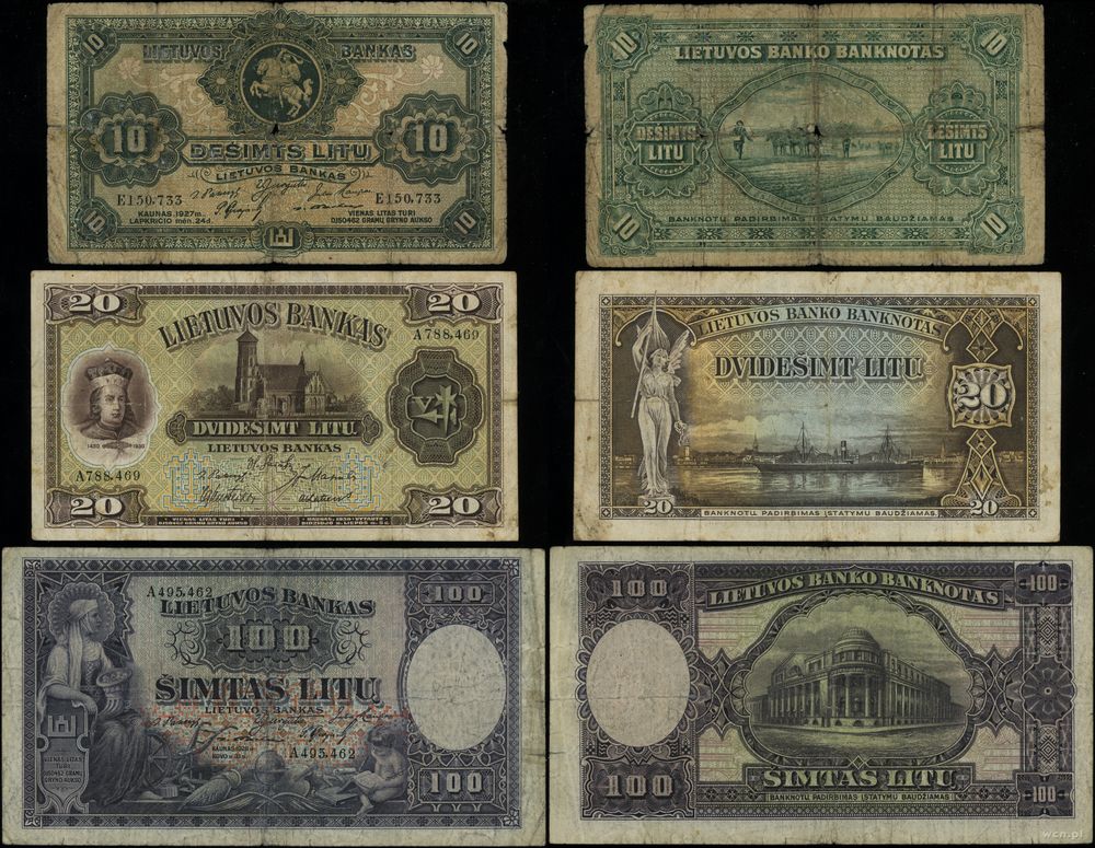 Litwa, zestaw 3 banknotów, 1927–1930