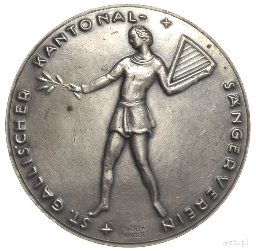 Szwajcaria, jednostronny medal autorstwa Blöcha i Lingera Związku Śpiewaków w Kantonie..