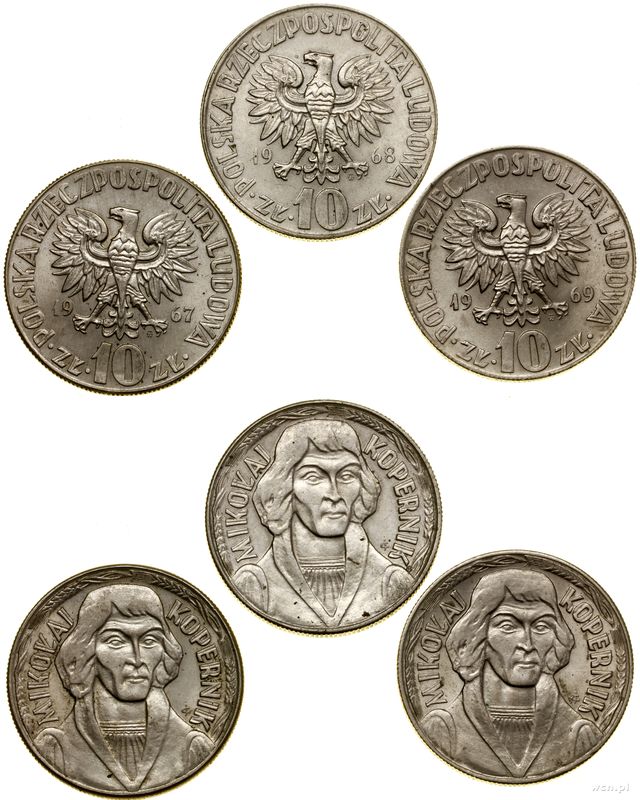 Polska, zestaw: 3 x 10 złotych, 1967, 1968, 1969