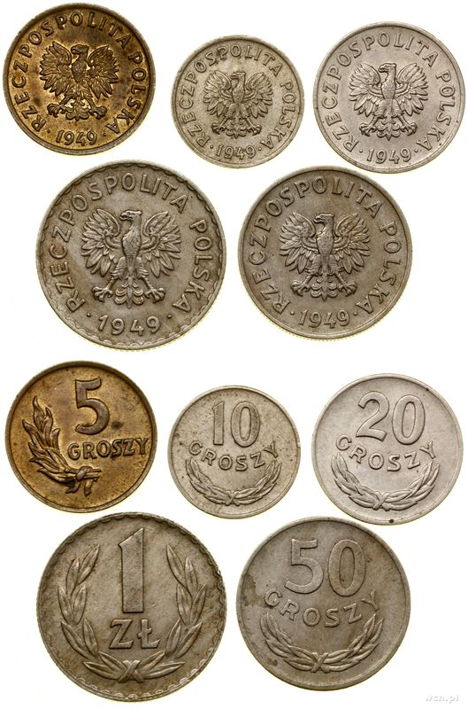 Polska, zestaw 5 monet, 1949