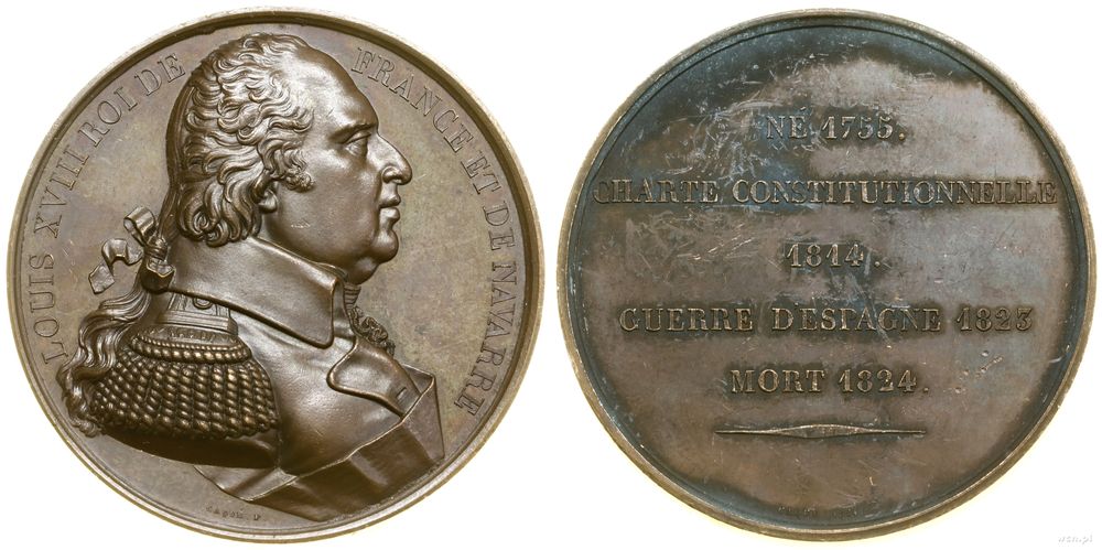 Francja, medal z serii władcy Francji – Ludwik XVIII, 1834