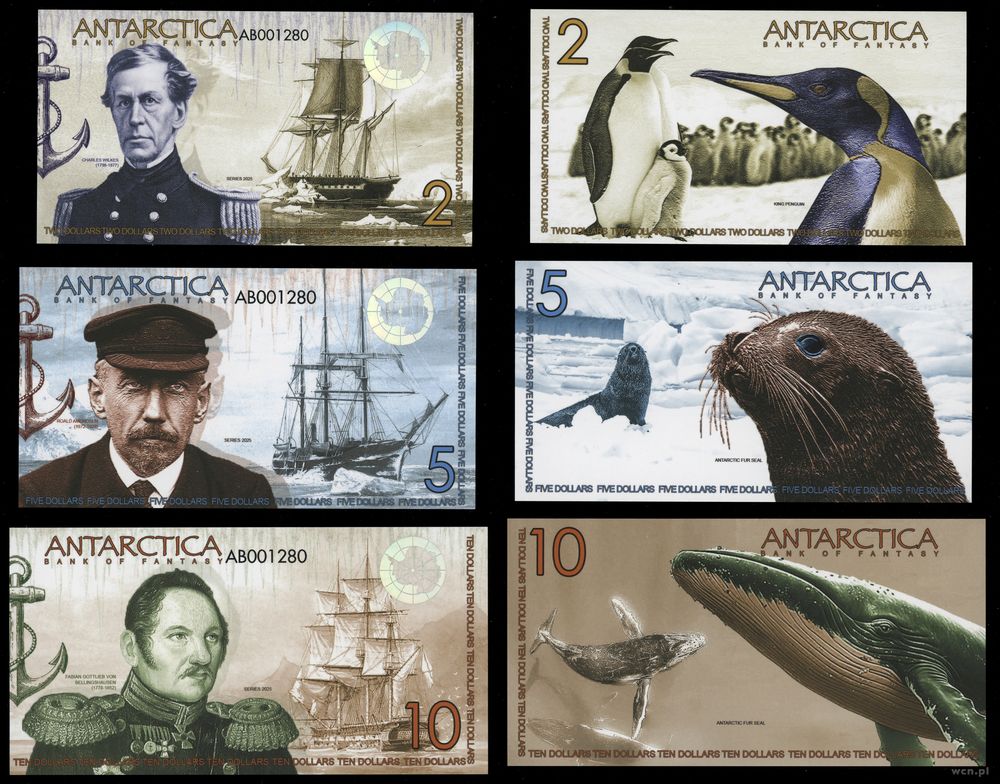 Antarktyda, zestaw 6 fantazyjnych banknotów, 2025