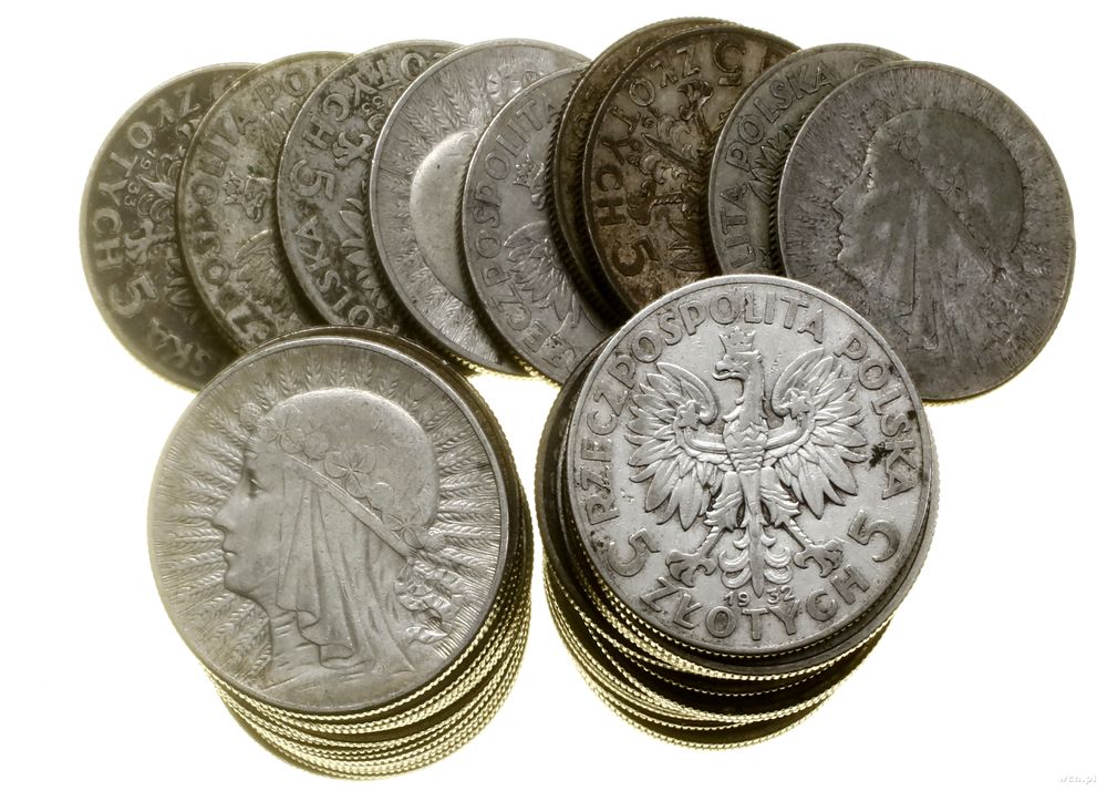 Polska, zestaw 50 x 5 złotych, różne roczniki