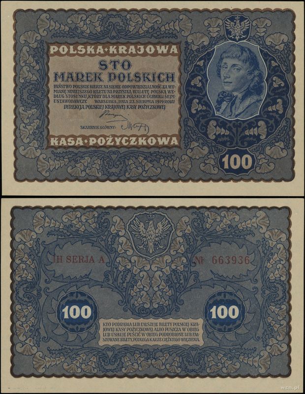Polska, 100 marek polskich, 23.08.1919