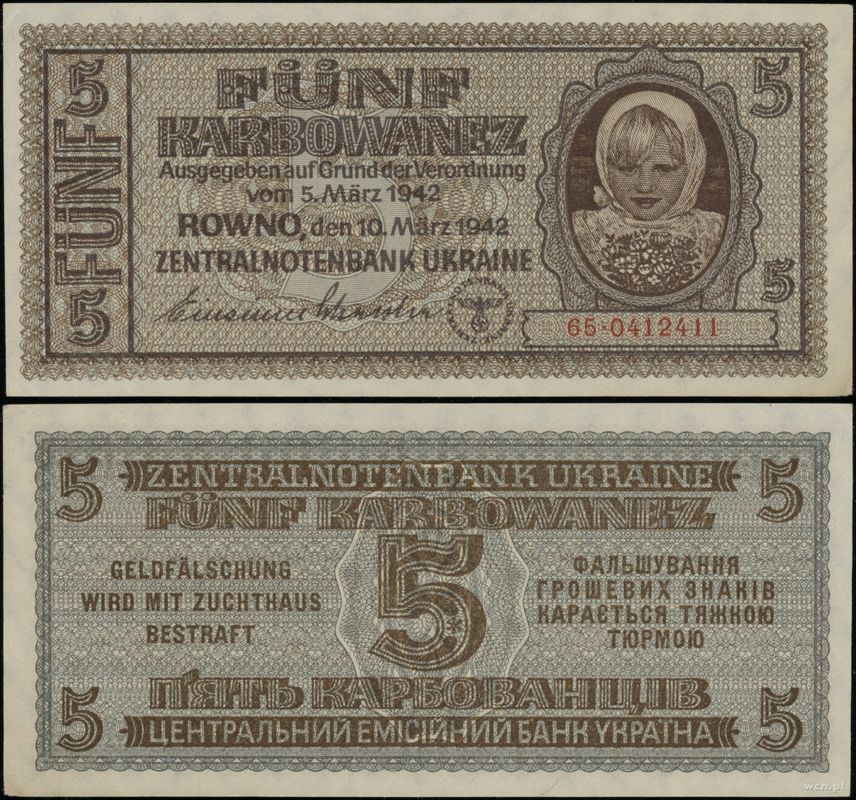 Ukraina, 5 karbowańców, 10.03.1942