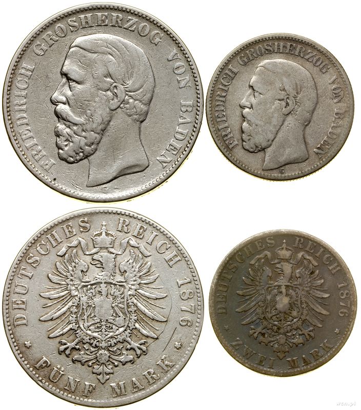 Niemcy, zestaw: 5 marek i 2 marki, 1876