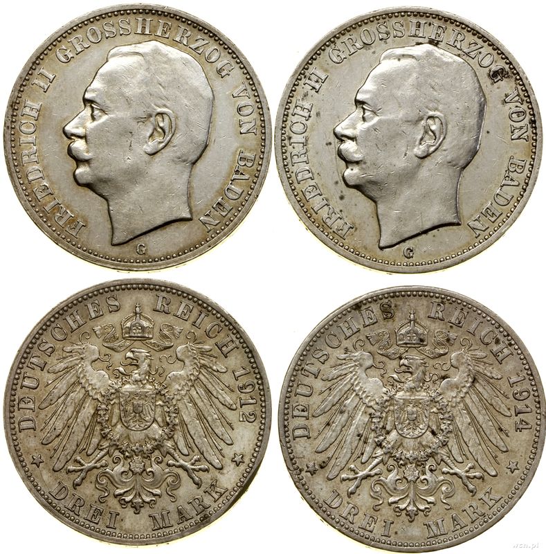 Niemcy, zestaw: 2 x 3 marki, 1912 i 1914