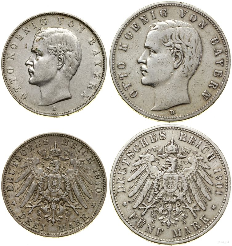 Niemcy, zestaw: 5 marek i 3 marki, 1901 i 1910