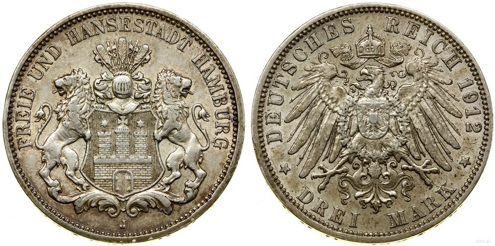 Niemcy, 3 marki, 1912 J