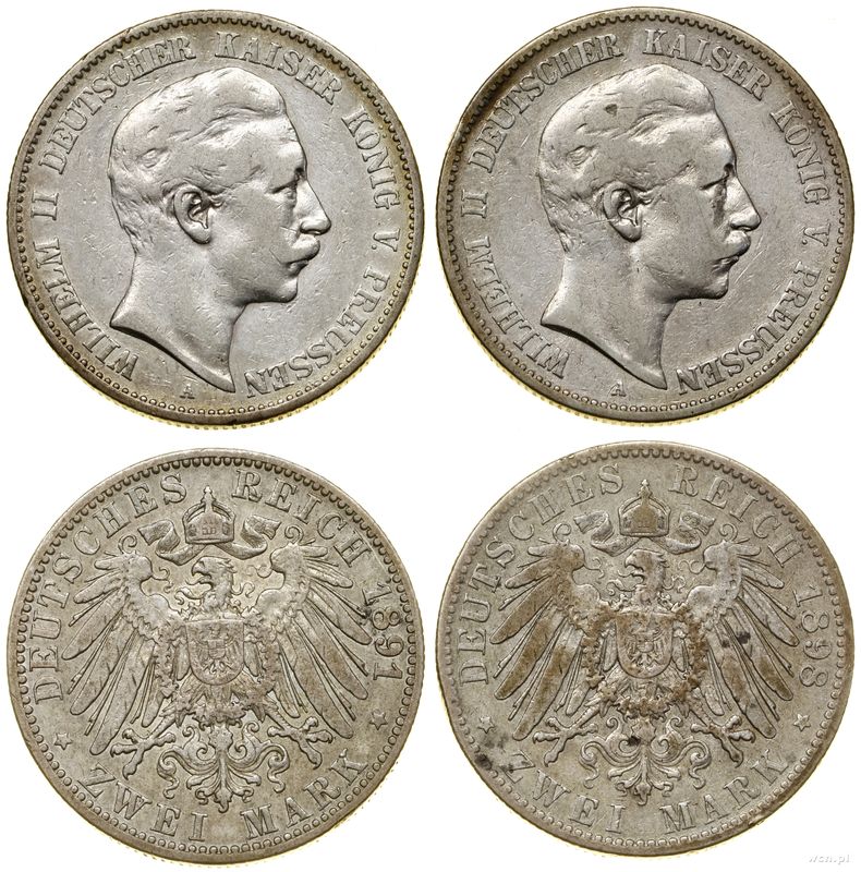 Niemcy, zestaw: 2 x 2 marki, 1891 i 1898