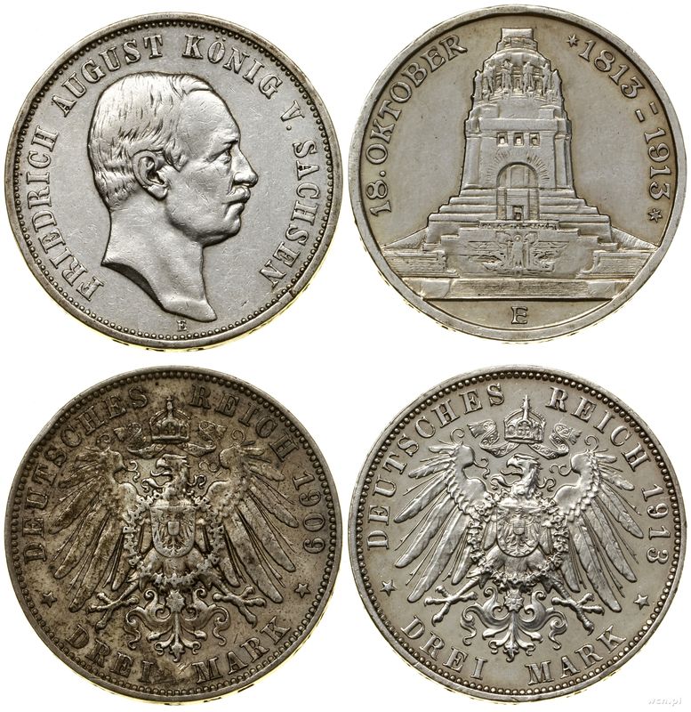 Niemcy, zestaw: 2 x 3 marki, 1909 i 1913