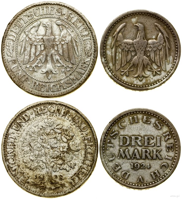 Niemcy, zestaw: 5 marek 1928 i 3 marki 1924