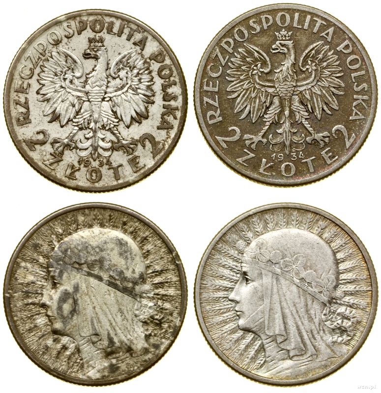 Polska, zestaw 2 x 2 złote, 1934