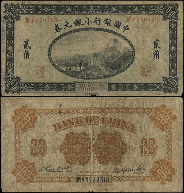 Chiny, 20 centów, 1914