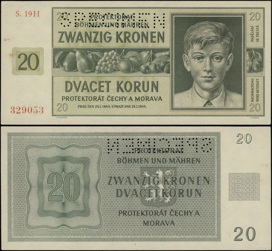 Protektorat Czech i Moraw (1939–1945), 20 koron, 24.01.1944
