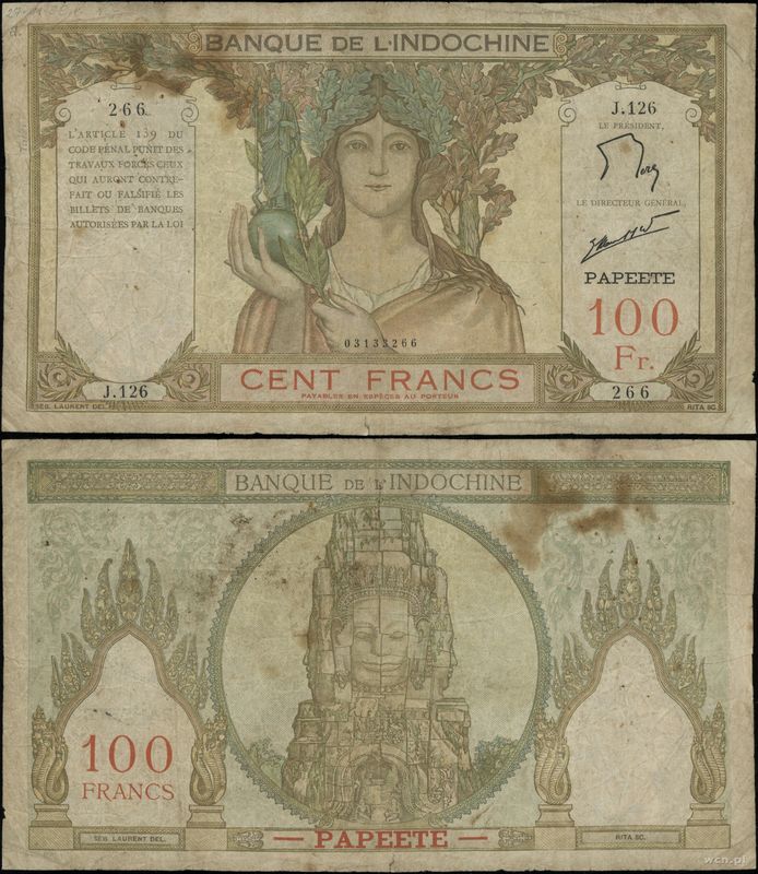Tahiti, 100 franków, bez daty (1931)