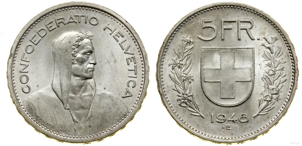 Szwajcaria, 5 franków, 1948
