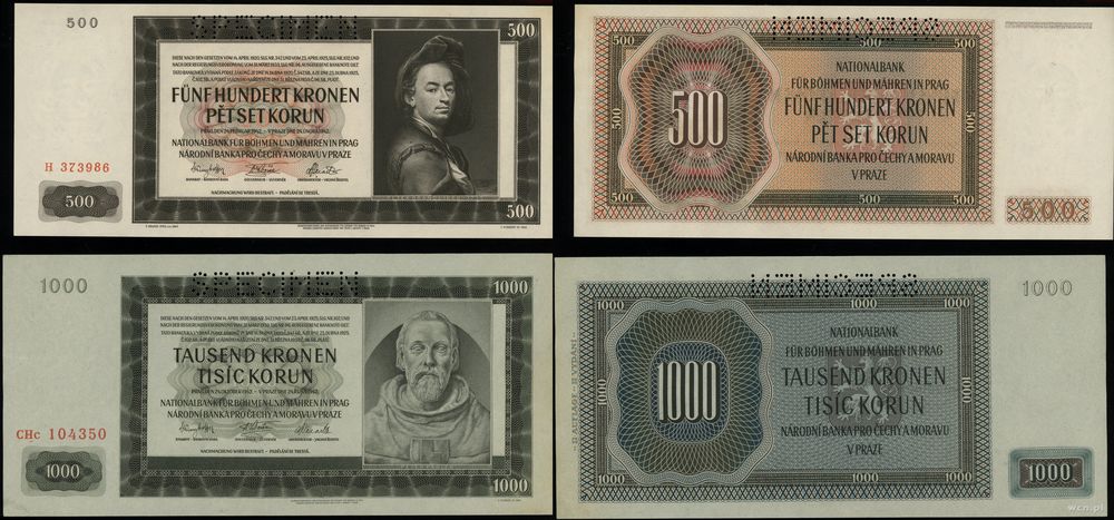 Protektorat Czech i Moraw (1939–1945), zestaw 2 banknotów (SPECIMEN), 1942