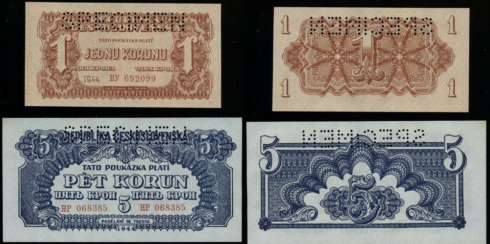 Czechosłowacja, zestaw 2 banknotów (SPECIMEN), 1944