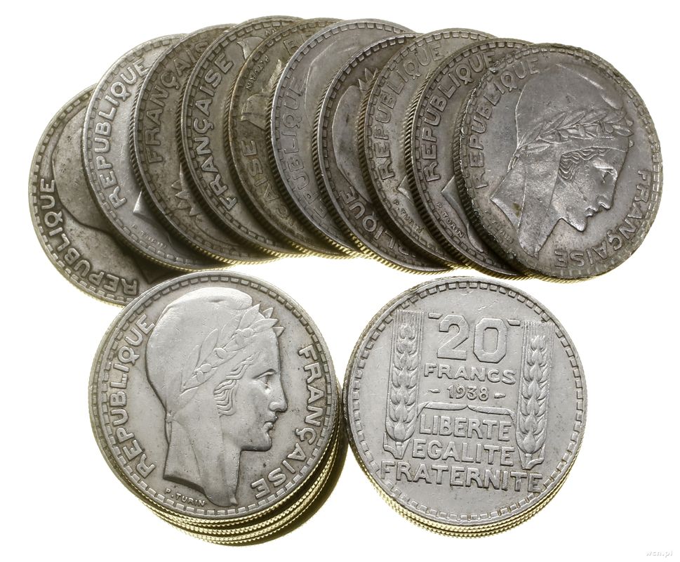 Francja, zestaw 30 x 20 franków, lata 30-te XX wieku