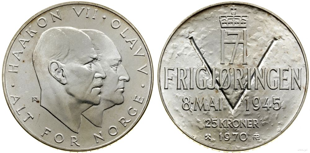 Norwegia, 25 koron, 1970