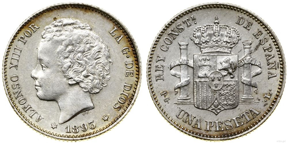 Hiszpania, 1 peseta, 1893 PGL