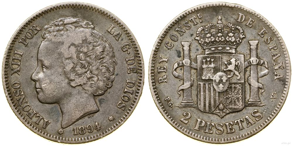 Hiszpania, 2 pesety, 1894 PGV