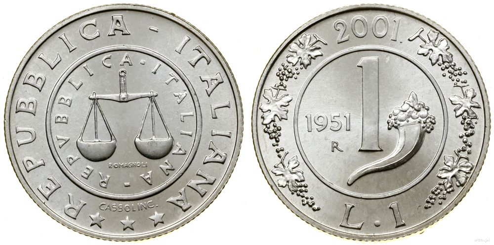 Włochy, 1 lira, 2001