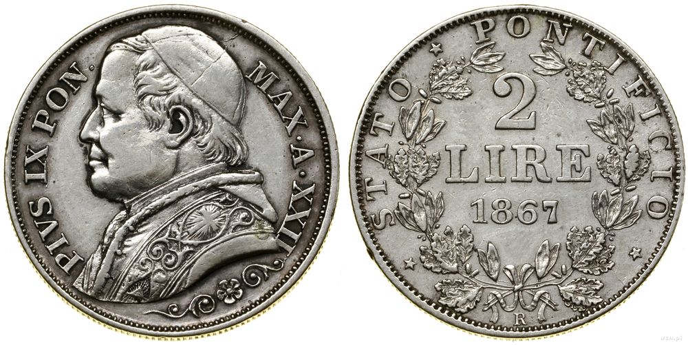Watykan (Państwo Kościelne), 2 liry, 1867 R