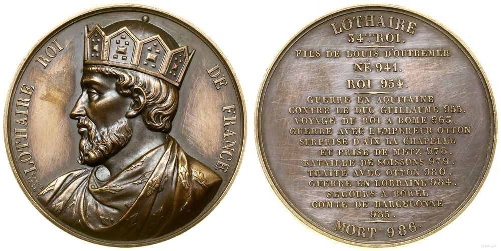 Francja, medal z serii władcy Francji – Lotar III, 1838