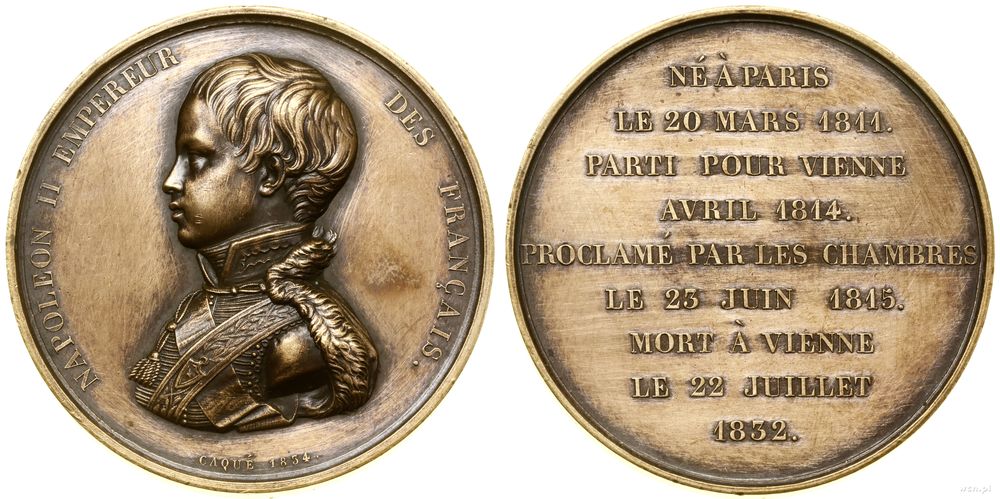 Francja, medal z serii władcy Francji – Napoleon II, 1834