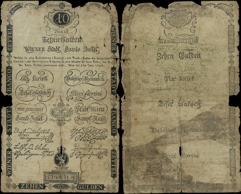 Austria, 10 guldenów = 10 złotych reńskich, 1.06.1806