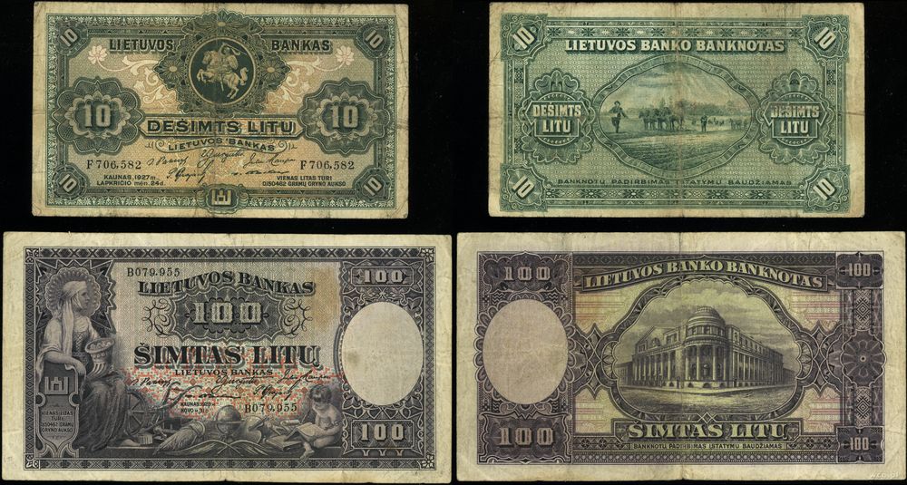 Litwa, zestaw: 10 i 100 litów, 1927–1928