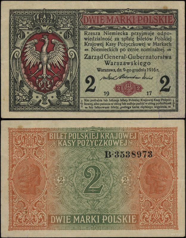 Polska, 2 marki polskie, 9.12.1916
