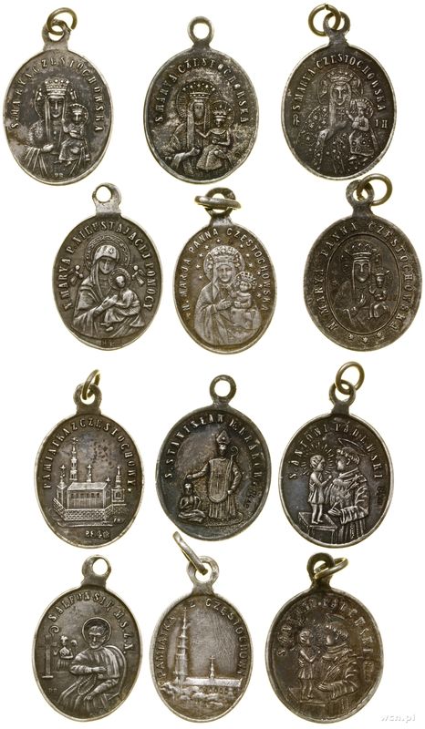 Polska, zestaw 6 medalików o tematyce religijnej, (koniec XIX / początek XX wieku)