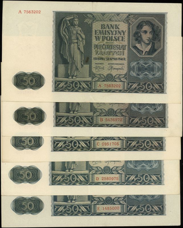 Polska, zestaw: 5 x 50 złotych, 1.08.1941