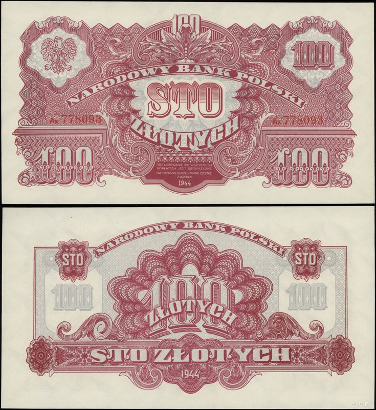 Polska, 100 złotych (REPRINT), (1944) 1974