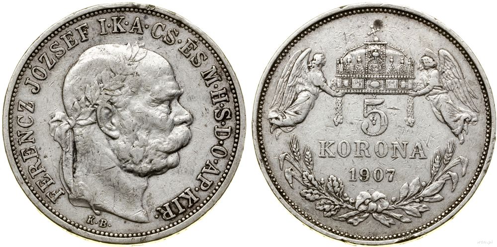 Węgry, 5 koron, 1907 KB