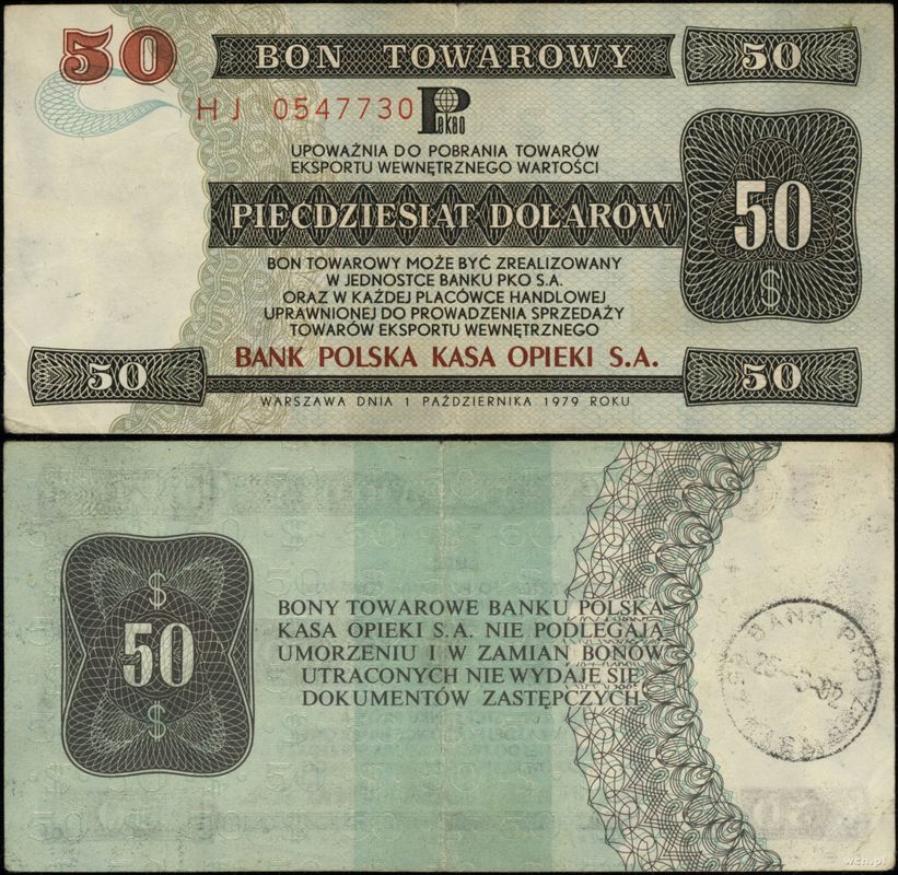 Polska, bon na 50 dolarów, 1.10.1979