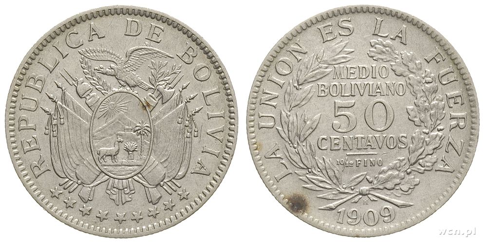 Boliwia, 50 centavos, 1909/H