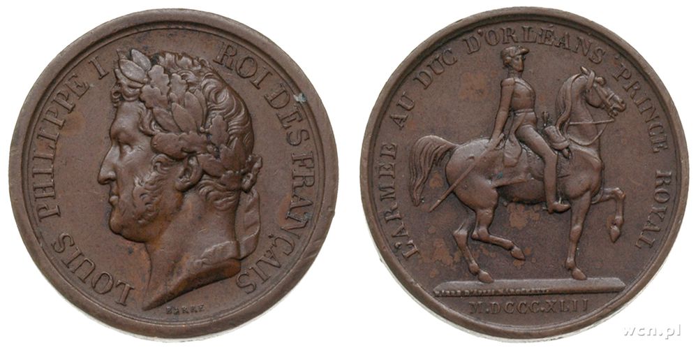 Francja, medal 1842, Aw: Popiersie w lewo, w otoku napis LOUIS PHILIPPE I ROI DES F..