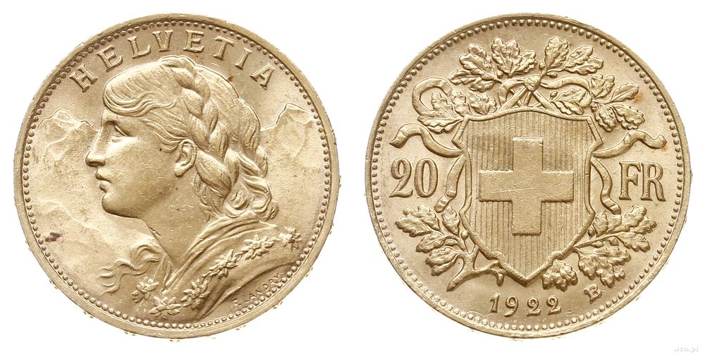 Szwajcaria, 20 franków, 1922/B