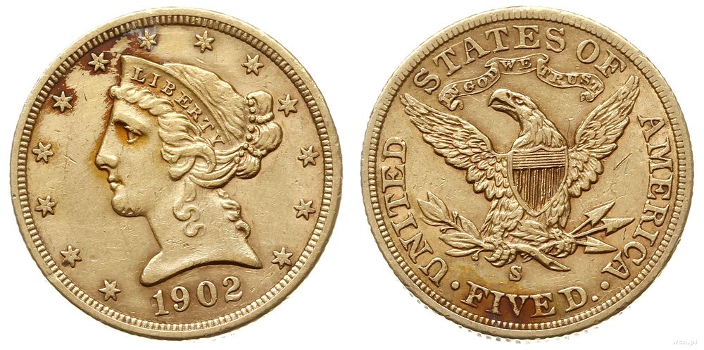 Stany Zjednoczone Ameryki (USA), 5 dolarów, 1902/S