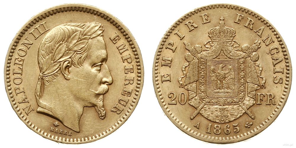 Francja, 20 franków, 1865/A